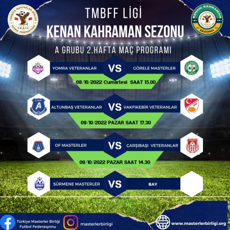 TMBFF LİGİ KENAN KAHRAMAN SEZONU                A GRUBU 2.HAFTA MAÇ PROGRAMI