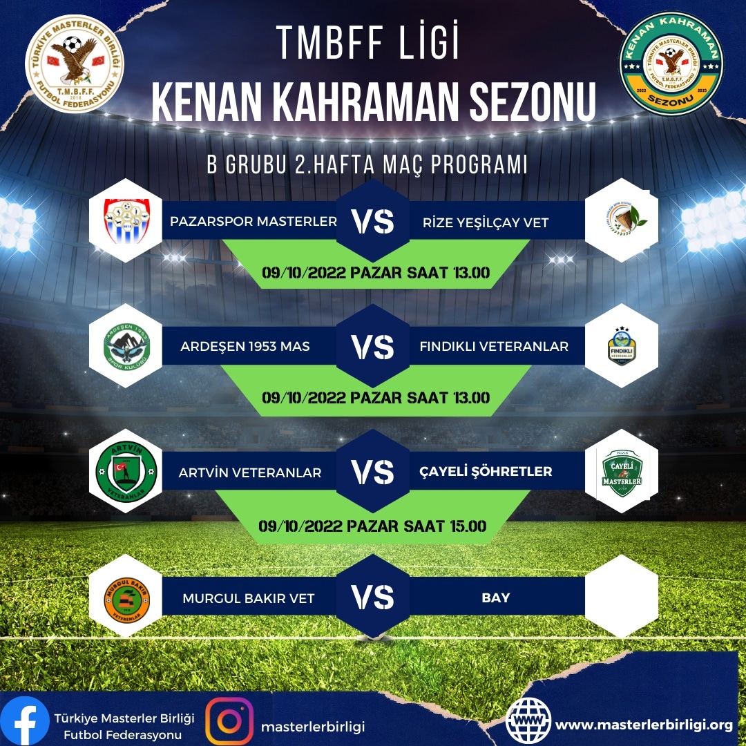 TMBFF LİGİ KENAN KAHRAMAN SEZONU                B GRUBU 2.HAFTA MAÇ PROGRAMI