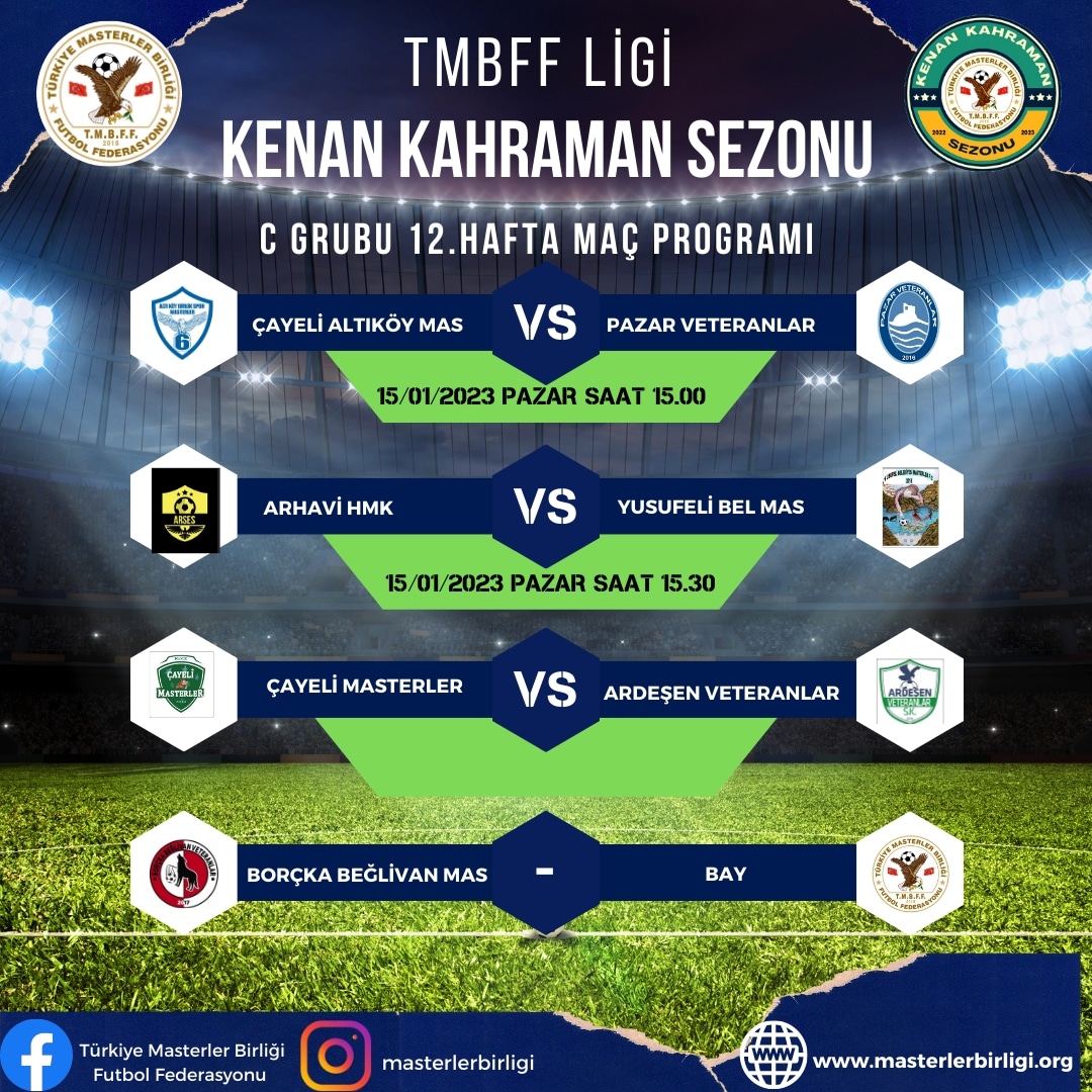 TMBFF LİGİ KENAN KAHRAMAN SEZONU                C GRUBU 12.HAFTA MAÇ PROGRAMI