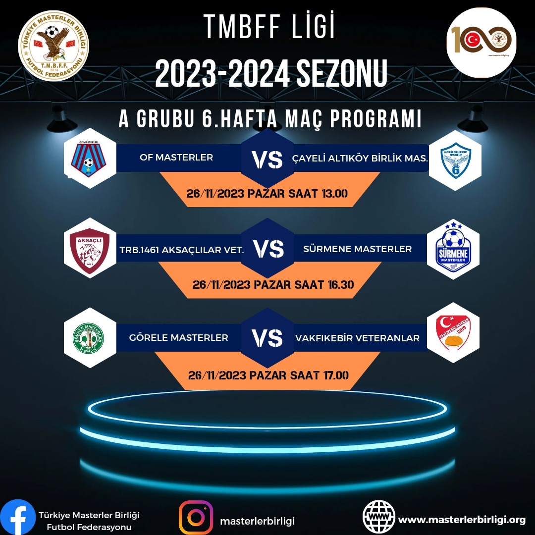 TMBFF LİGİ 2023-2024 SEZONU    6.HAFTA MAÇ PROGRAMI