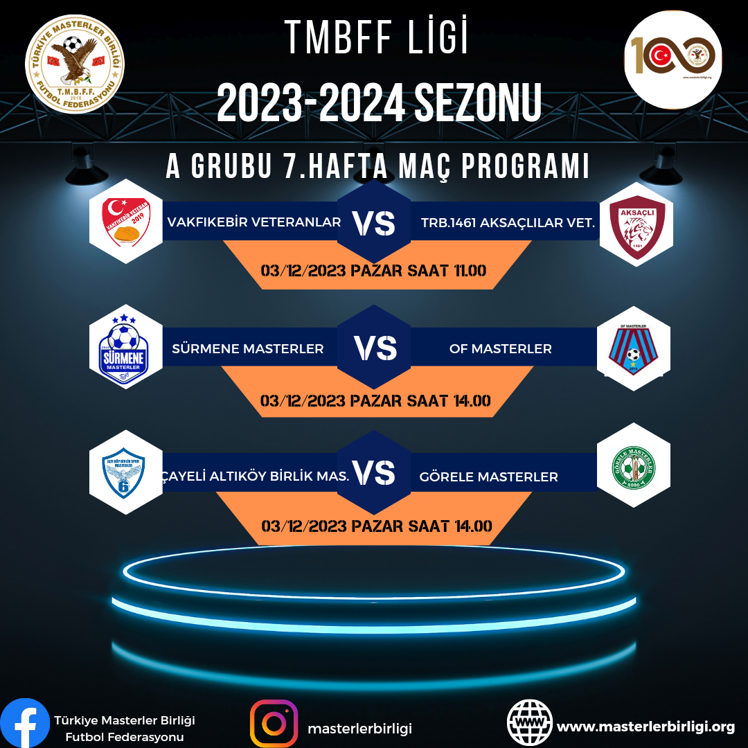 TMBFF LİGİ 2023-2024 SEZONU  7.HAFTA MAÇ PROGRAMI