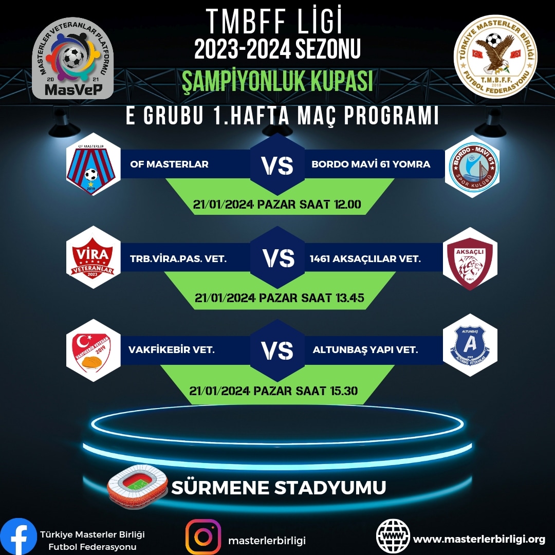 TMBFF LİGİ 2023-2024 SEZONU ŞAMPİYONLUK  KUPASI  1.HAFTA MAÇ PROGRAMI