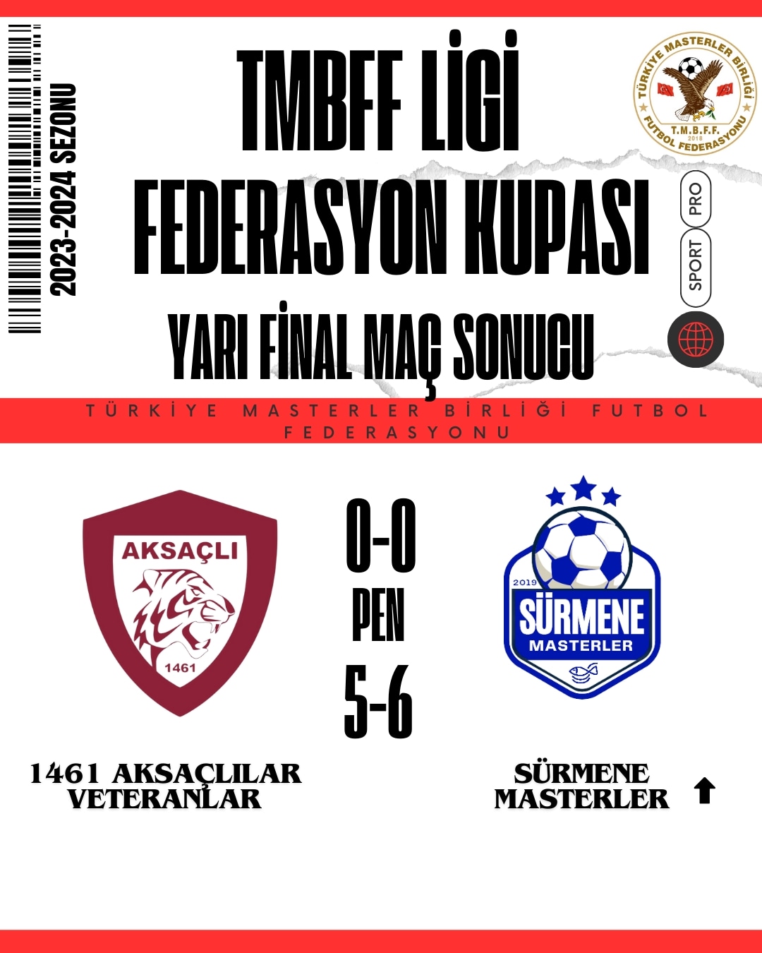 TMBFF LİGİ 2023-2024 SEZONU FEDERASYON KUPASI YARI FİNAL MAÇ SONUCU